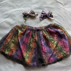 Rainbow Halloween Spiderweb Skirt and Bows